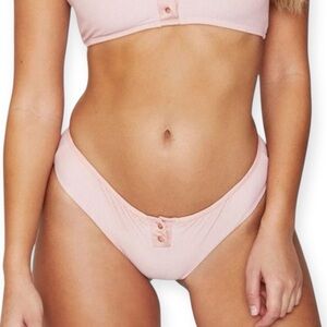 FRANKIES BIKINIS Alana Ribbed Vintage Pink Rose Bikini Bottoms (ONLY) Large